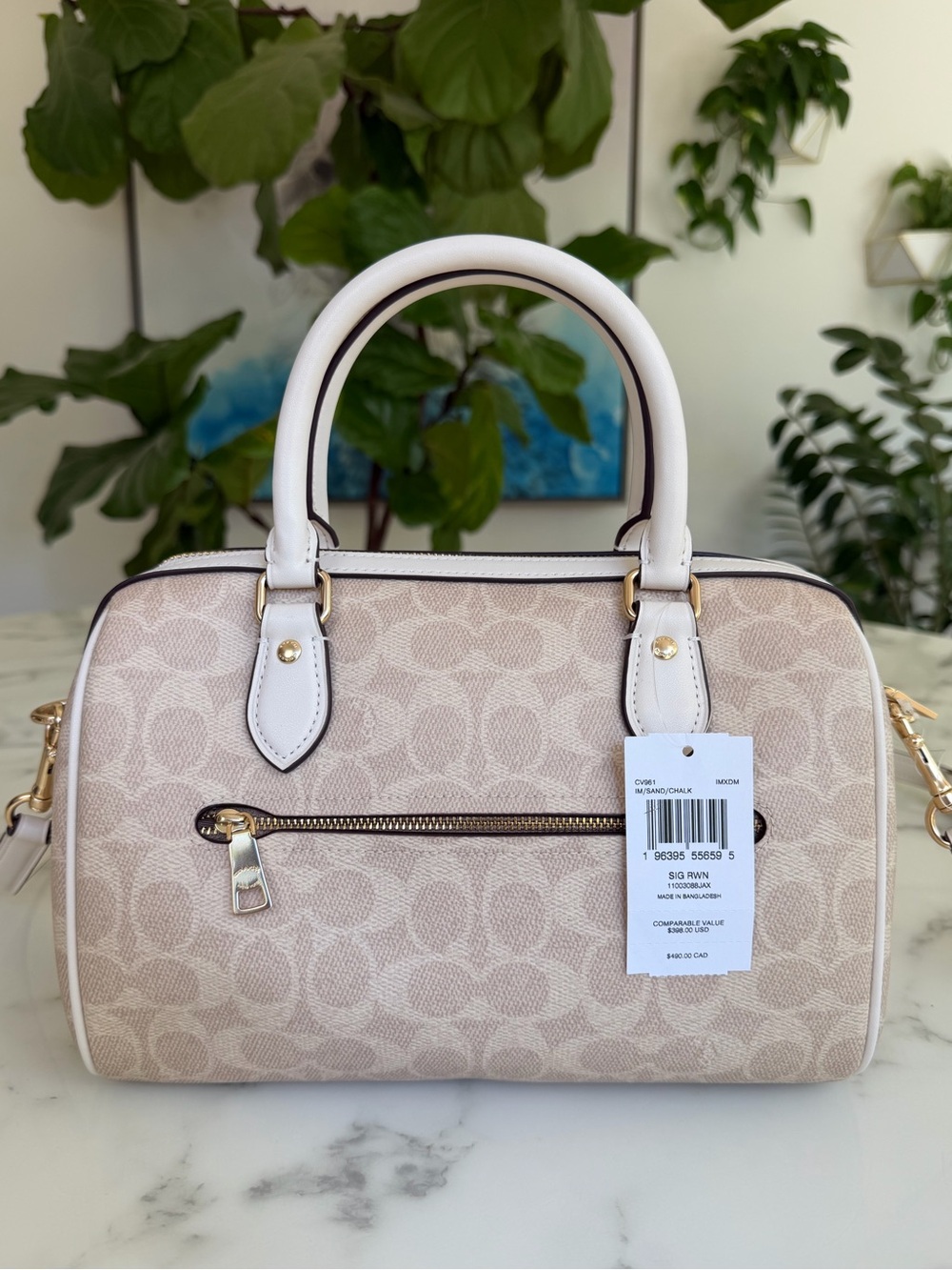 NWT COACH Rowan Satchel Bag in Signature Canvas Gold Sand Chalk CV961 Crossbody - Picture 4 of 13